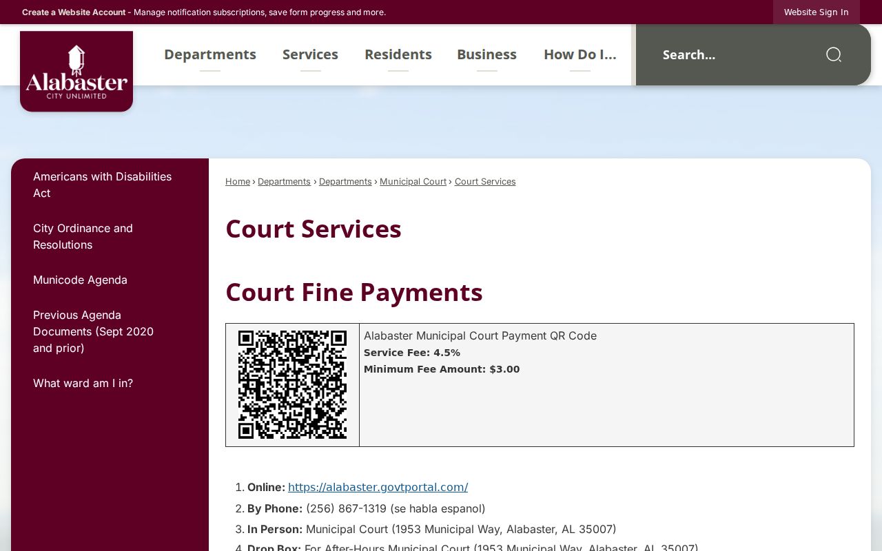 Alabaster criminal history court services and record fees