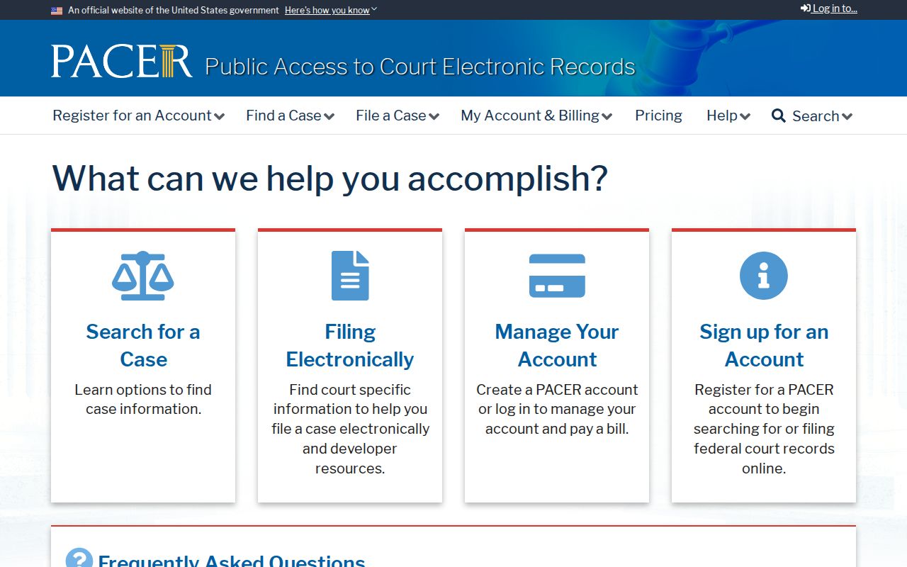 Federal criminal court case access for Shelby County through PACER