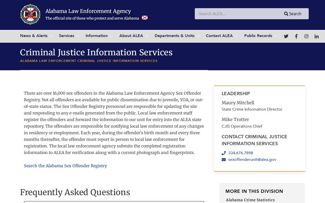 Shelby County sex offender registry information from ALEA