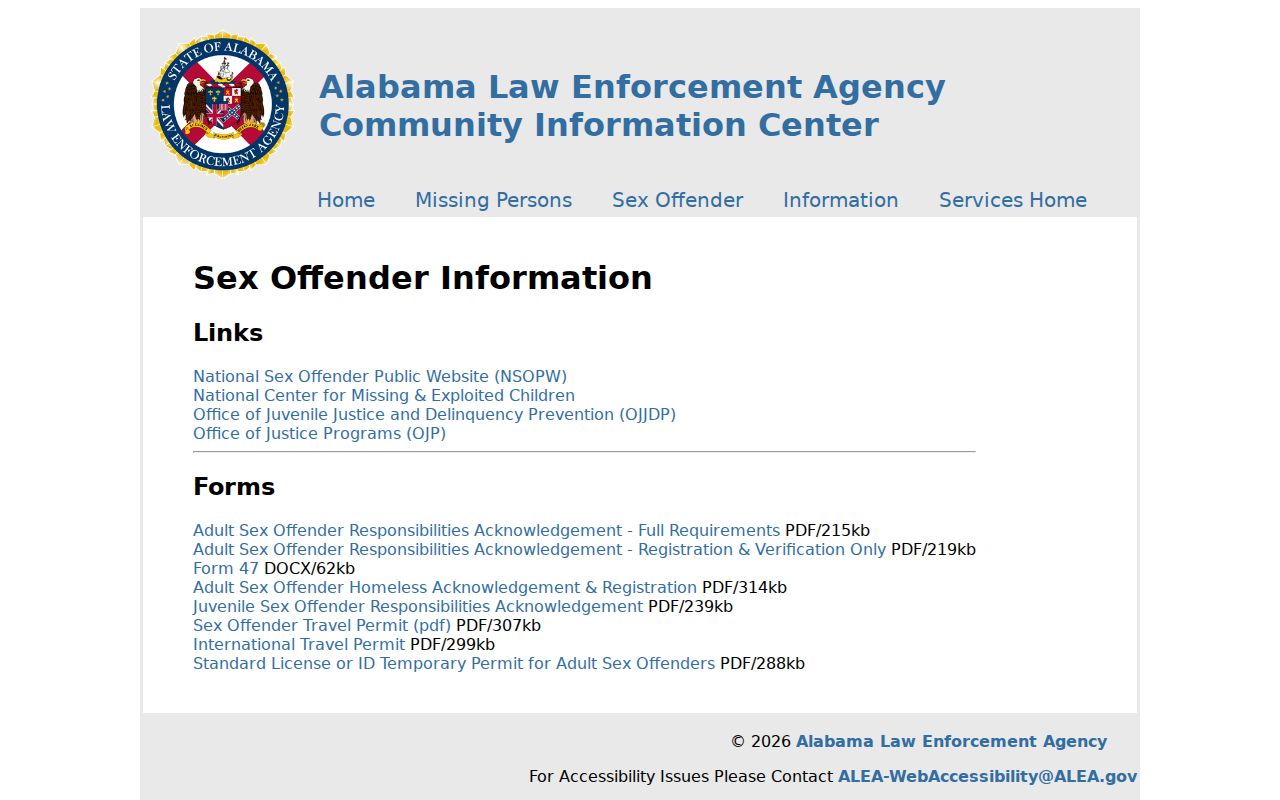 Shelby County sex offender registry forms and Alabama requirements